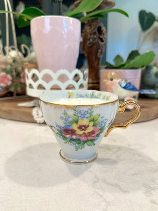 Teacup Candle - white floral gold